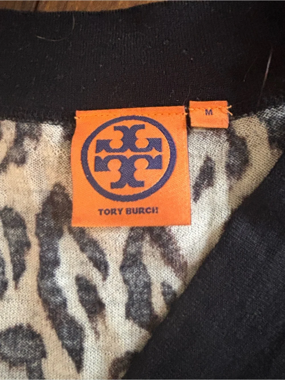 Tory Burch Leopard Print Cardigan Gold Logo Buttons Size M